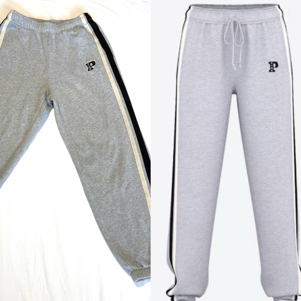 VS PINK Sweat Pants Gray Joggers High Rise Ivy Fleece Relaxed Fit Logo Size S